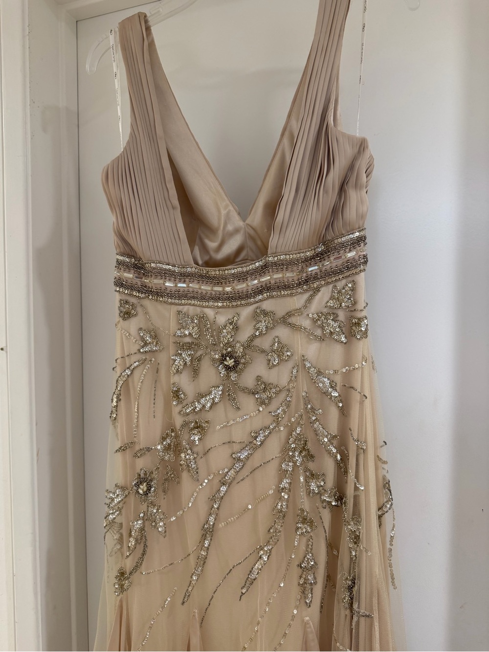 Sue Wong Champagne Beaded V-Neck Maxi Dress - Picture 3 of 5